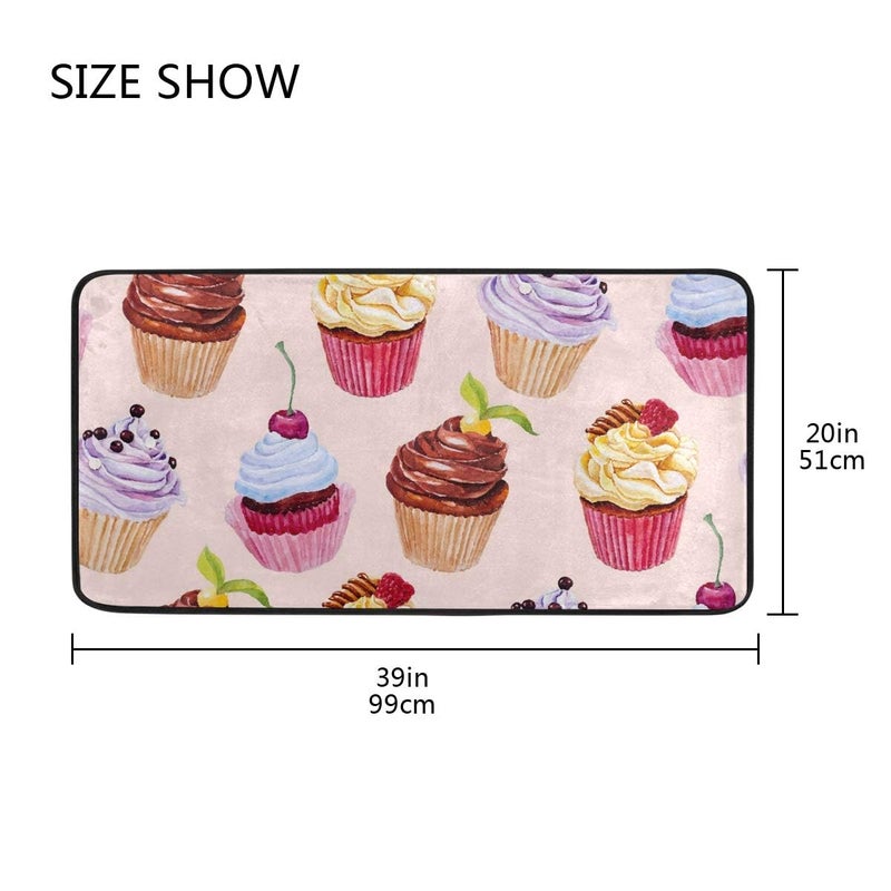 senya Kitchen Rugs Watercolor Cupcakes Design Non-Slip Soft Kitchen Mats Bath Rug Runner Doormats Carpet for Home Decor, 39" X 20" - Image 5